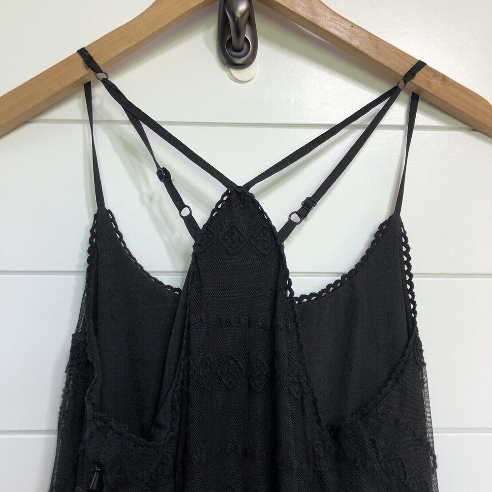 Victorias Secret Womens Lace Embroided Sheer Maxi Dress Size 6 Black Tribal Boho - Picture 8 of 12